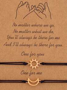 1 对太阳和月亮手链，创意友谊/情侣手工编织腕带，男女皆宜 - 彩色 - 查看 7