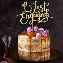 1pc Just Engaged Cake Topper dùng để trang trí tiệc đính hôn, biển báo đính hôn We're Engaged Cake Topper - Vàng - Xem 8