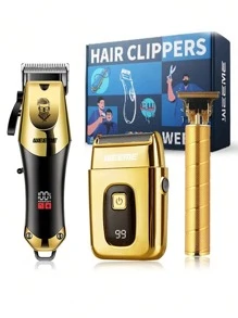 男士专业理发器 毛发修剪器 理发器套装 胡须修剪器 无绳理发 美容剪发套装 带 T 型刀片 零间隙可充电可调节理发机 修剪器 剃须刀 - 彩色 - 查看 8