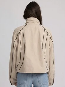 Women's Line Splice Long Sleeve Front Zipper Simple Casual Jacket