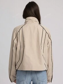 Giacca casual semplice da donna con chiusura lampo frontale e maniche lunghe, con inserti a righe
