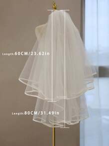 1 件装双层缎边经典简约新娘白色头纱带梳子优雅万圣节 - 白色 - 查看 5