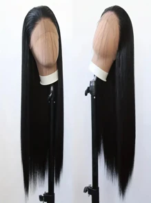 Women's Smooth Black Long Straight Synthetic Wig - Heat Resistant, Elastic Cap - Black - View 6