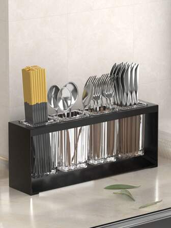 1 件现代塑料厨房用具架，带沥水板和储物盒，多功能餐具架，用于放置刀、叉、勺和筷子架，适用于餐厅和厨房使用