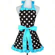 Cute Apron Retro Polka Dot Aprons Ruffle Side Vintage Cooking Aprons With Pockets Adjustable Kitchen Aprons For Women Girls Waitress Chef Mother's Day Gift - Blue - View 4