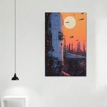 Futuristic Cityscape And Spaceship Canvas Art, Wall Art, Christmas Decoration For Home, Office, Dorm- Modern Technology Theme, Unique Design, Wrapped Canvas - Canvas Painting - View 4