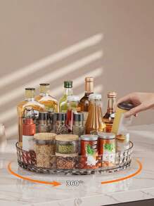 1pc Storage Tray Clear 360°Rotating Bathroom Storage Organizer Cosmetics And Perfume Organizer Skincare Storage Tray Round Desktop Storage Tray For Bathroom Kitchen