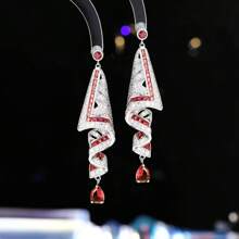 1 对新款时尚纯银针复古缎面耳环，高端蓝色优雅珠宝耳环 - 鑲鑽綢緞耳釘 - 查看 14