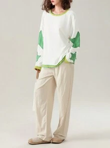Women Oversized Long Sleeve Star Striped Sweatshirt Y2k Drop Shoulder Pullover Tops Fall Casual Loose Shirts - 綠色 - 查看 7