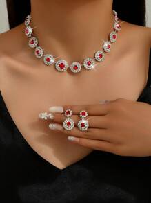 3 pièces Set de bijoux Collier et Boucles d'oreilles Strass Élégants, Accessoire polyvalent pour robe de mariée, mariage, banquet, fête