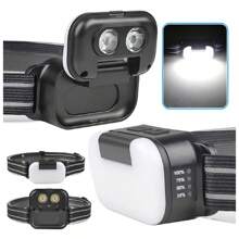 LED Headlamp, Flip 180° Adjustable Multi Head Lamp For Runners, Camping, Hiking - Black - View 3