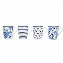 SET OF 4 Blue White Porcelain MUGS Floral Bone China Mismatched Coffee Mugs 12oz - 1 - View 6