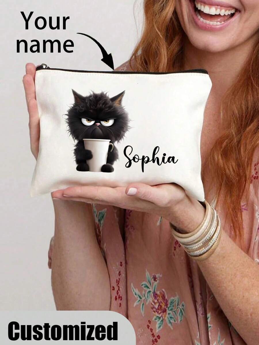 [Custom Made]Kawaii Easter Bunny Cosmetic Pouch - Stylish Zippered Storage For Makeup & Coins - Adorable Rabbit Pattern, Versatile Organizer - Perfect Easter Gift For Her & Rabbit Enthusiasts - Beige - View 1