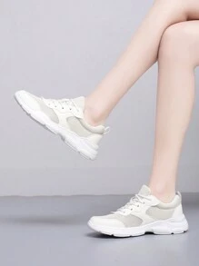 Women's Low-Top Breathable Road Running Shoes - Lace-Up Closure, Mesh Lining & Insole, Shock-Absorbing Anti-Slip Lightweight EVA Sole, Neutral Arch, All-Season, Suitable For Hiking And Outdoor Activities - White - View 6