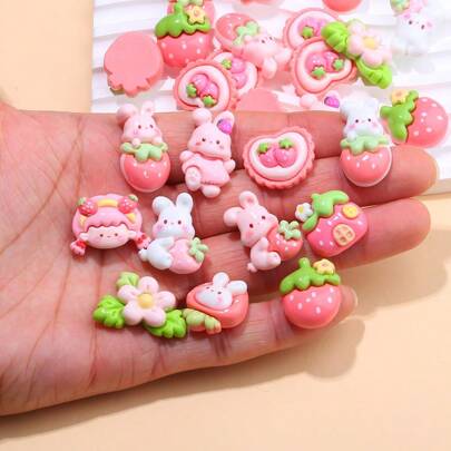 10/20/30pcs Cute Cartoon Rabbit Resin Charms, Strawberry, Heart, Flower, Suitable For DIY Crafts - Great For Earrings, Hair Accessories, Mobile Phone Case Decoration, 4th Of July Earrings, Beaded Bracelet, Shell Necklace, Enamel Pin Designs With USA,Halloween