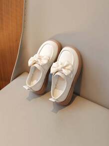 Girls Patent Leather Shoes 2024 Spring & Summer New Fashion Children Shoes Bow Decor Princess Shoes, Middle-Sized Kids Shoes, Run Small By 1 Size - Beige - View 1