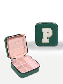 1pc Customizable Alphabet Jewelry Box Portable Jewelry Travel Storage Bag Mini Pearl Jewelry Box Bridesmaid Gift Box Compact Jewelry Box Earring Necklace Ring Jewelry Storage PU Leather Jewelry Box Creative Portable Jewelry Box Earring Gift Box Valentine's Day Gift Mother's Day Gift Halloween Gift Christmas Gift Bathroom Accessories Back To School