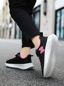 Kids Athletic Sneakers For Boys&Girls Back To School, Breathable Knitted Sports Shoes With Cartoon Butterfly Details - Sporty Streetwear Low-Top Shoes With Adjustable Strap Closure, Rounded Toe EVA Outsole With Textile Lining, Suitable For Spring/Summer And All Season Wear - White - View 7