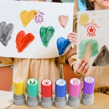 Conjunto de 6 carimbos coloridos para professores de francês, carimbos fofos e recarregáveis - carimbos para professores de sala de aula, volta às aulas, material escolar