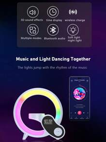 1 Stück Q-förmiger Bluetooth-Lautsprecher mit Ambientelicht. Es ist eine Heimdekoration, eine Festdekorationslampe, eine Sonnenaufgangs-Weckleuchte, eine Musik-Rhythmus-Sonnenaufgangs-Weckuhr, eine Nachtbeleuchtung, ein Bluetooth-betriebener Lautsprecher für die Heimdekoration, ein 15W kabelloser Musikladegerät und eine Uhr, sowie eine stilvolle Smart-Lampe. Raumdekor Digital Uhr Schlafzimmer Dekoration Studentenwohnheim Dekoration Schulanfang Schuldekoration Schulsurprise