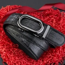 真皮男士自动扣皮带，几何图案，休闲风格，时尚腰带 - 彩色 - 查看 6