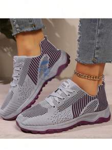Tenis Sin Cordones Casuales para Mujer, Zapatos de Piso Ligeros y Cómodos de Malla, Calzado Antideslizante con Estilo para Caminatas y Uso Diario - Gris - Ver 4