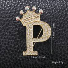 1pc Rhinestone Embellished Crown Shape 26 English Letters Versatile Badge Brooch Pin, Fashion Accessory For Men & Women Suits - Gold - View 19