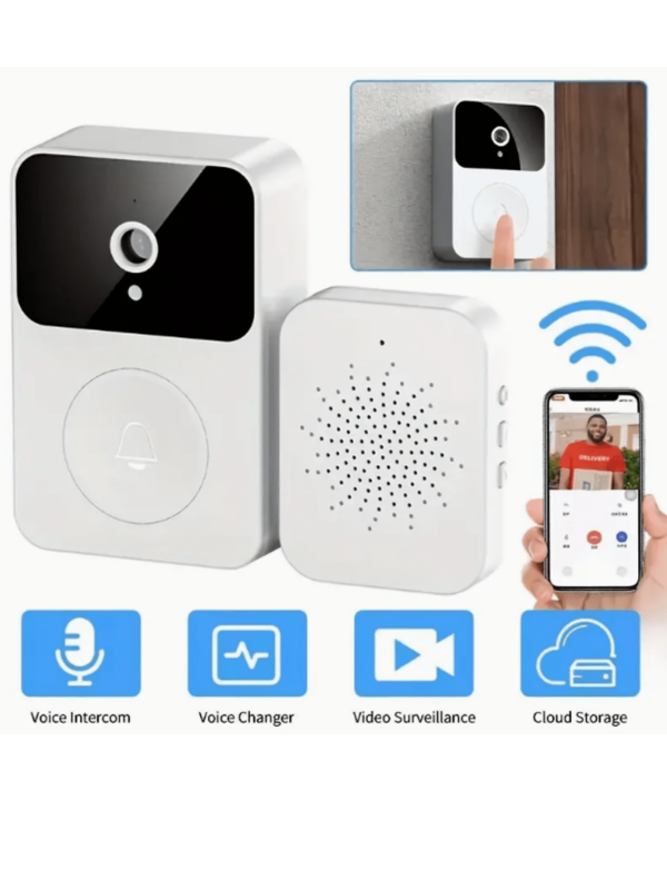 Intelligente kabellose Videotürklingel, intelligente optische Türklingel, HD Nachtsicht Intercom für Zuhause, 2,4 GHz WLAN Sicherheitstürklingel, Weiß