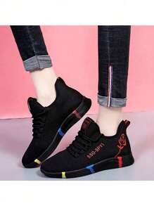 Mujeres de moda de color sólido de la PU de punta redonda con cordones Zapatillas de deporte, cómodo antideslizante Casual Zapatillas de deporte, zapatillas de deporte de las mujeres para el trabajo, el deporte y todos los díasZapatos casuales de tela, zapatillas de deporte de mujer, zapatos de mujer, zapatos de verano, zapatos de tenis para mujer, zapatos de puesto, zapatillas de deporte - Rojo - Ver 5