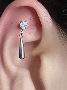 1PC Titanium Internally Threaded Waterdrop Dangle Labret Double Chain Dangle Top Helix Cartilage Piercing Ear Tragus Daith Earrings Jewelry