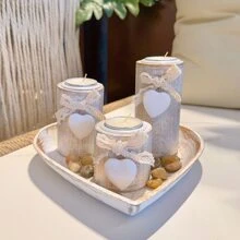 Set portacandele in legno bianco, portacandele da tè, ciotola decorativa in legno carino con portacandele da tè e pietre decorative per un'atmosfera accogliente, portacandele in legno, stile Ins regalo per matrimonio, anniversario, festa della mamma, decorazione per feste, regalo per l'inaugurazione di una casa, regalo per San Valentino, decorazione per tavolino da caffè per il salotto, decorazioni per il camino nel salotto, decorazione da tavolo rustica e vintage, accessori per il salotto, centrotavola natalizio