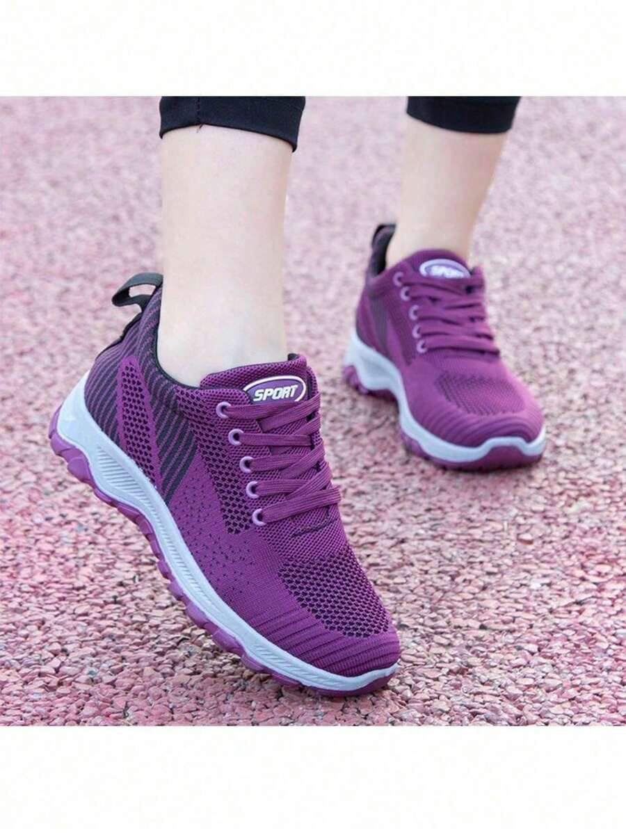 Zapatillas de deporte casuales de moda,Zapatillas de deporte de moda para mujer, suela gruesa mejorada,  Diseño casual, transpirables y cómodas, suela gruesa adecuada para todas las estaciones, cierre con cordones, estilo moderno,zapatillas de lona, versátil y liviano, adecuado para deportes diarios,  ​​cordones para estudiantes. - Morado - Ver 1