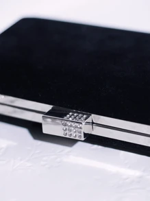 带水钻的天鹅绒手拿包，女士旗袍风格手提包，名人派对和晚宴包，派对的首选 - 黑色 - 查看 5