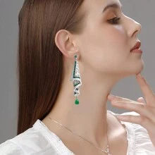 1 对新款时尚纯银针复古缎面耳环，高端蓝色优雅珠宝耳环 - 鑲鑽綢緞耳釘 - 查看 4