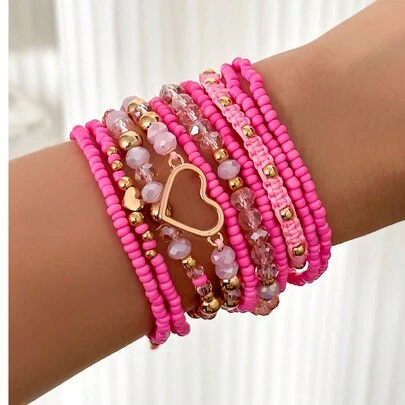 10pcs/Set Handmade Bohemian Beaded Heart Bracelets Jewelry Set For Women