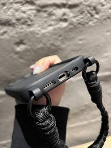 黑色挂绳套装，手工编织撞色肩带手机壳，防震软壳，适用于苹果11/12/13/14/15/16/17 Pro Max，春季礼物 - 辮子長短繩+手機殼 - 查看 7