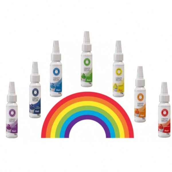 Kit 7 Corante Alimentício Soft Gel Mago 15ml Arco Íris Cake