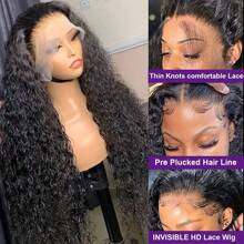 bling hair Brazilian Deep Wave Lace Front Wig Transparent 4x4 Closure Human Hair Wigs For Women Pre Plucked 100% Human Hair Curly Lace Frontal Wigs - Tự nhiên & Đen - Xem 4