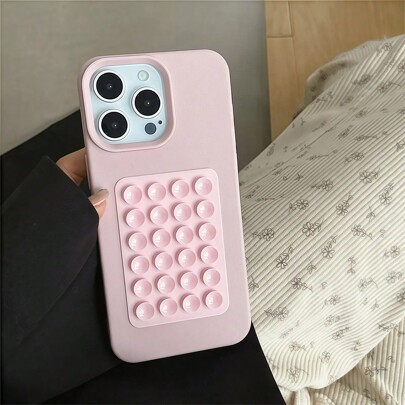 Pink 1pc Solid Color Matte Full Coverage Shockproof Phone Case With Suction Cup, Compatible With Apple IPhone 16 Pro Max/15 Plus/15 Pro/15/14 Pro Max/14 Plus/14 Pro/14/13 Pro Max/13 Pro/13/12 Pro Max/12 Pro/12/11 Pro Max/11 Pro/11/XS Max/XR/XS/7/8 Plus Protective Cover