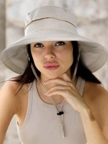 1 pièce Chapeau de soleil pour femmes, chapeau de jardin à large bord avec trou pour queue de cheval, protection solaire pour la plage, matériau respirant, chapeau d'été avec bord relevable