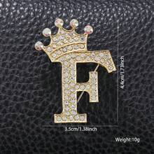 1pc Rhinestone Embellished Crown Shape 26 English Letters Versatile Badge Brooch Pin, Fashion Accessory For Men & Women Suits - Gold - View 29