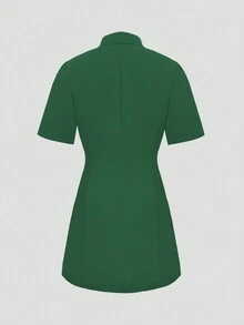 Spring And Summer New Style Fashionable Simple Elegant Lapel Single-Breasted Slimming Short Dress For Women