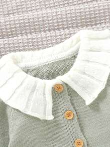 Suéter para niña con bordado de gallo, cuello de muñeca, manga larga, botones, para otoño e invierno. - Verde - Ver 4