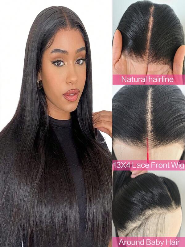 24'' Straight Long Black Synthetic Fiber Hairpiece With Free-style Synthetic Lace Front Wig Cap, Suitable For Daily Wear