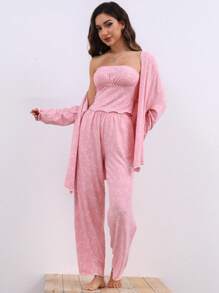 3pcs/Set Soft Constellation Printed Women Pajama Set, Spring New Arrival - Pink - View 5