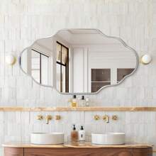 Scalloped Wall Mirror, Bathroom Mirror Irregular Mirror With Aviation Aluminum Alloy Frame & Shatter-Proof Glass For Living Room Bathroom Bedroom Entryway Gifts