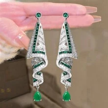 1 对新款时尚纯银针复古缎面耳环，高端蓝色优雅珠宝耳环 - 鑲鑽綢緞耳釘 - 查看 8