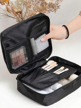 1 件多功能化妆包，带隔层，大容量化妆收纳袋，适用于化妆品、化妆工具、护肤品、旅行、健身房、日常使用、波西米亚风、假日海滩、浴室收纳、卧室收纳，大容量