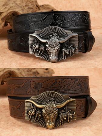 1pc Plus Size Men's Cowboy Style Retro Metal Buckle Casual Belt Summer, School Casual, Business, Boyfriend Husband Father Dad Men Gift, Daily Wear, Fashion, Teen, Outdoor, Vacation, Athletic, Travel, Street, Boho, Vintage Fall, Autumn, Halloween Autumn-Winter Accessories,Suitable For Teens, Youth,Men,Casual, Outdoor, Athletic, Vacation, Graduation Gifts, Birthday, Daily Wear