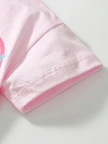 Girls 2pcs Summer Set Cartoon Mermaid Print Short Sleeve Top And Long Pants, Suitable For Daily Wear - Pink - View 7